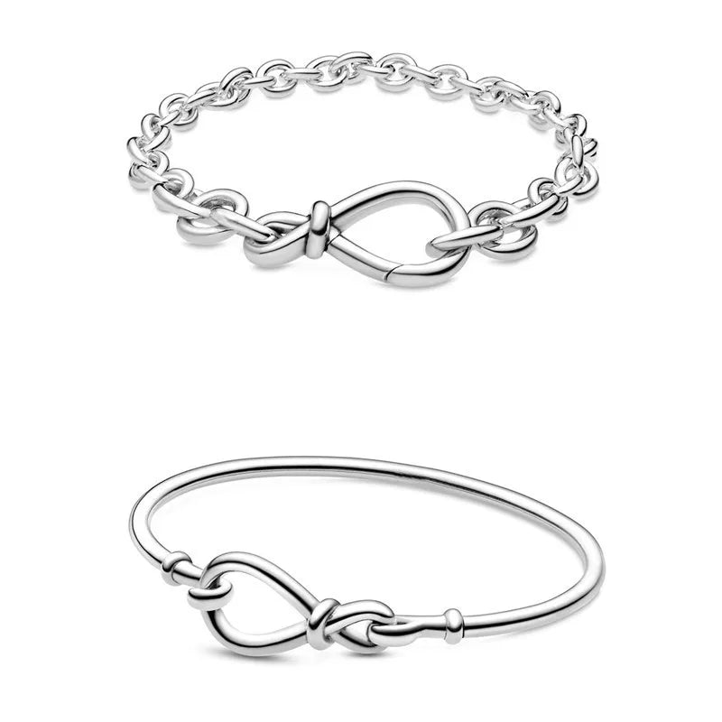 925 Silver Chunky Infinity Knot Chain Bracelet Bangle for Charm DIY