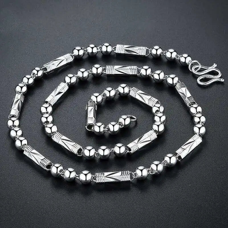 S999 Sterling Silver Men's Necklace Thick Hexagonal Chain Silver Jewelry