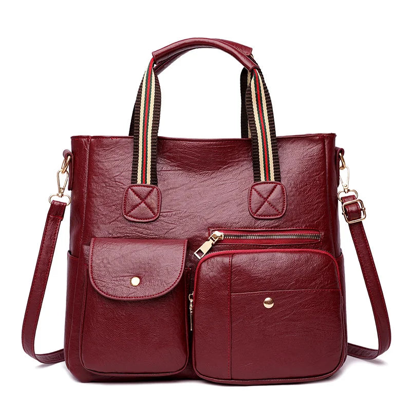Autumn Winter PU Texture Hand Bag Leather Shoulder Bag Tote Girl
