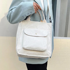 Corduroy Shopper Bag for Women Canvas Shoulder Tote Bag