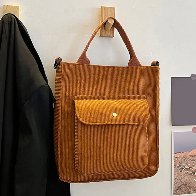 Corduroy Shopper Bag for Women Canvas Shoulder Tote Bag