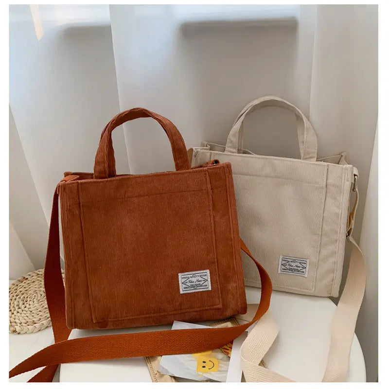 Autumn Corduroy Casual Women's Tote Shoulder Bag Art Canvas Crossbody Bag