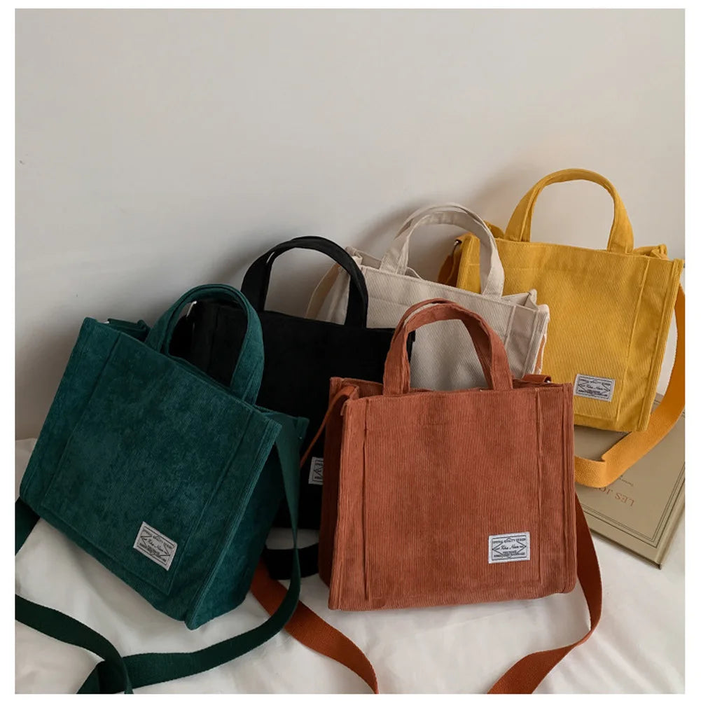 Autumn Corduroy Casual Women's Tote Shoulder Bag Art Canvas Crossbody Bag