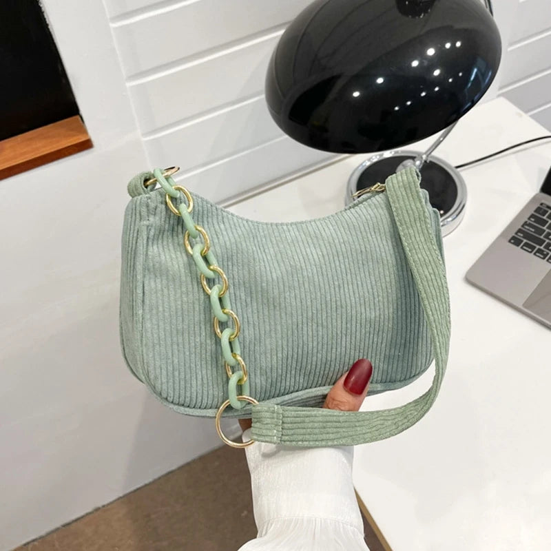 Autumn Canvas Chain Shoulder Handle Bag Small Clutch Handbag