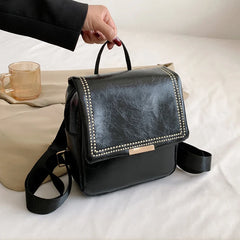 Autumn Retro Backpack Shoulder Bags for Women PU Leather Knapsack
