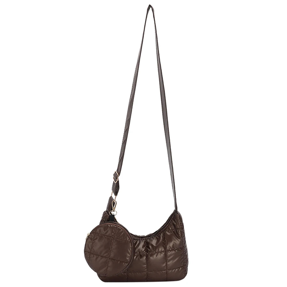 Casual Quilted Female Underarm Bag with Small Round Purse