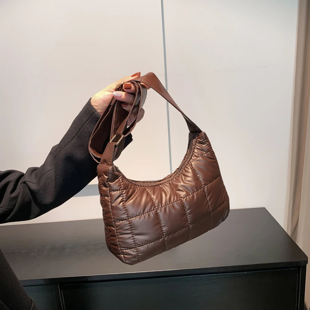 Cotton-Padded Bag Quilted Female Underarm Bag Soft Diamonds Small Round Purse