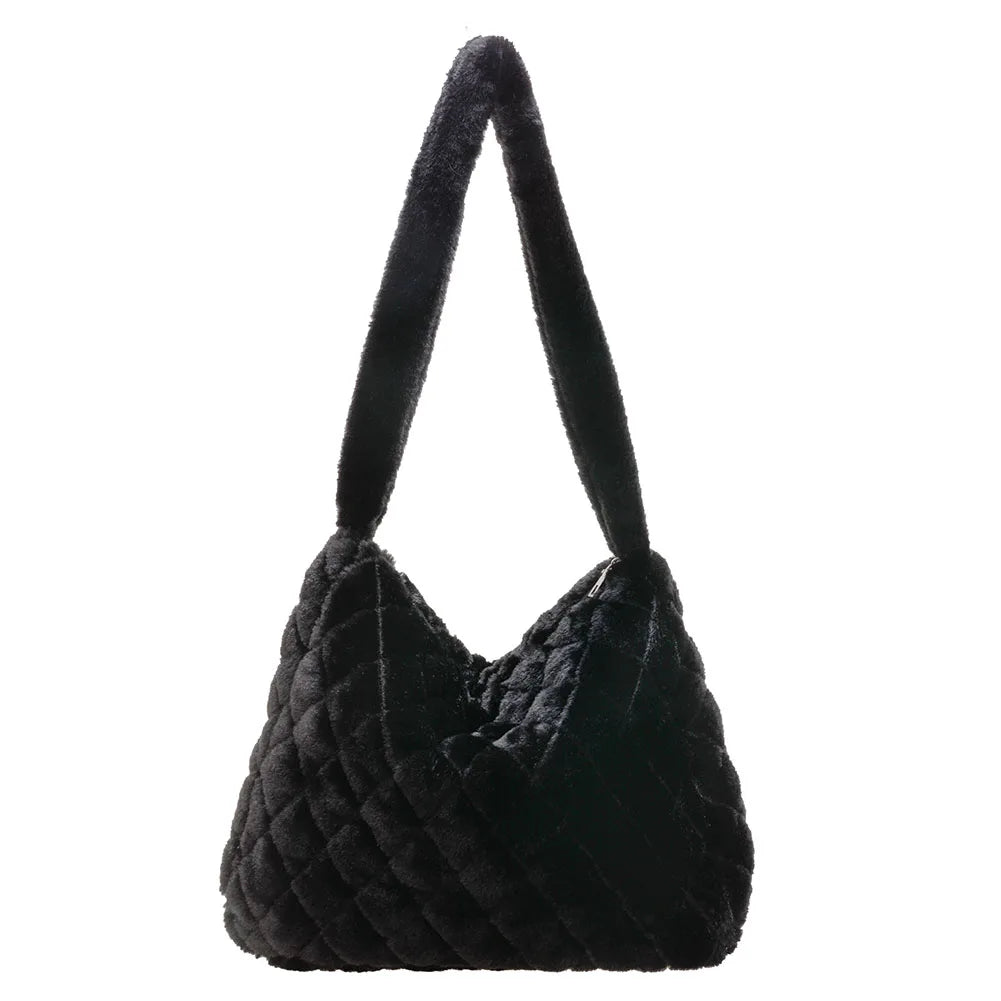 Soft Plush Handbag Large Tote Bag Feather Padded Quilted Shopper Bag