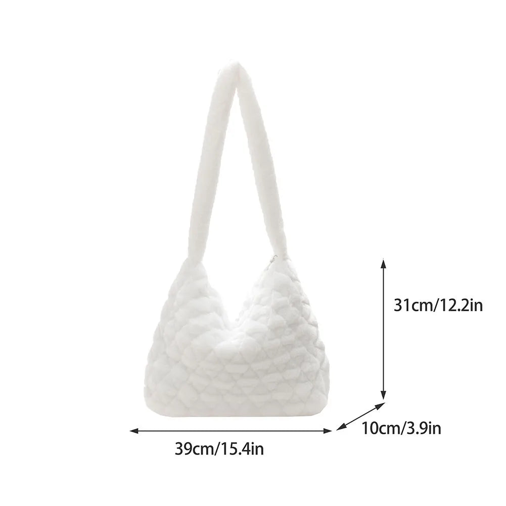 Soft Plush Handbag Large Tote Bag Feather Padded Quilted Shopper Bag