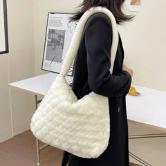 Soft Plush Handbag Large Tote Bag Feather Padded Quilted Shopper Bag