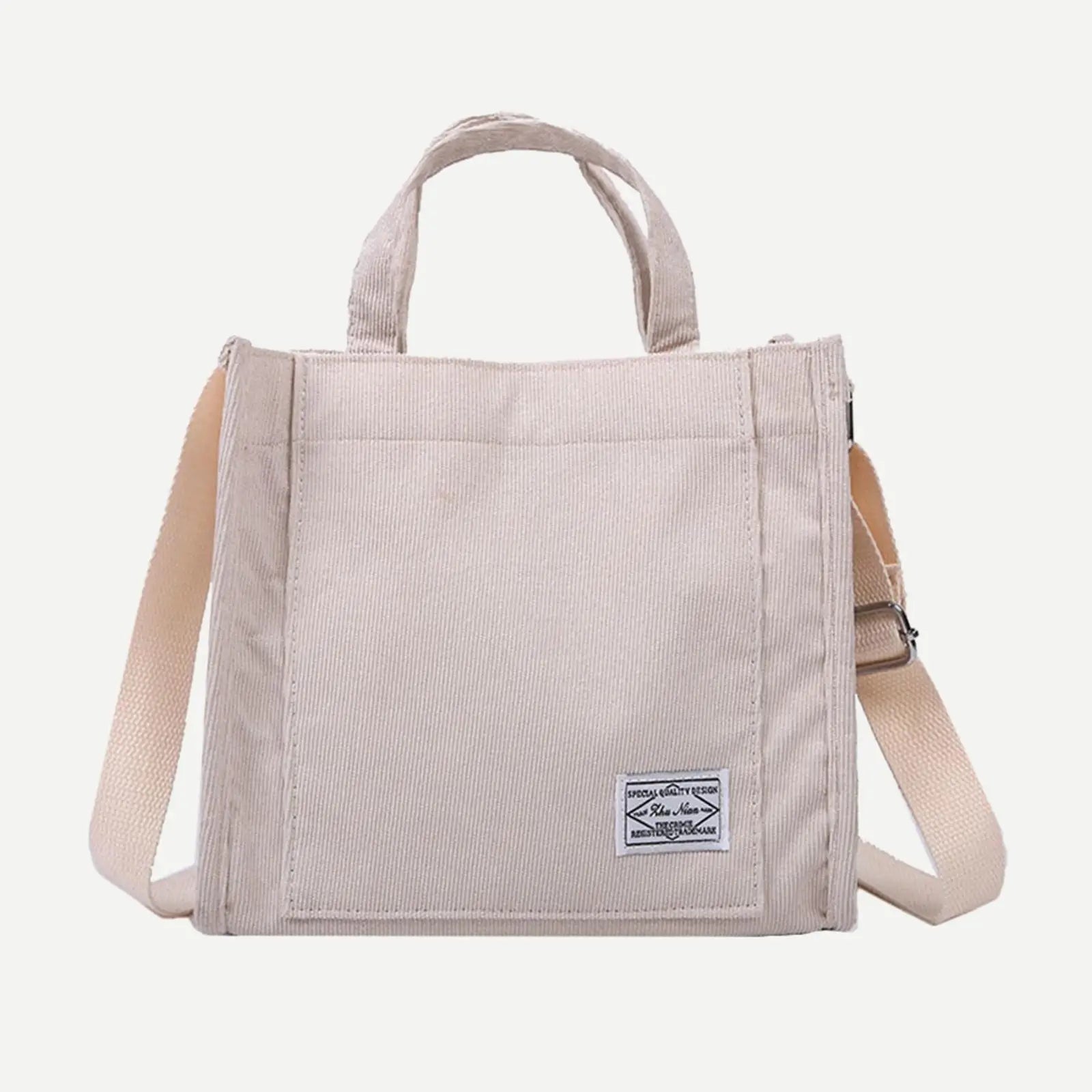 Corduroy Messenger Bag Shoulder Bag Letter Patch Top Handle Shopper Bag