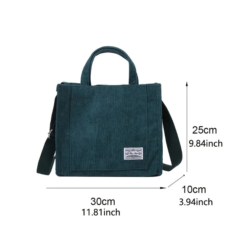 Corduroy Messenger Bag Shoulder Bag Letter Patch Top Handle Shopper Bag