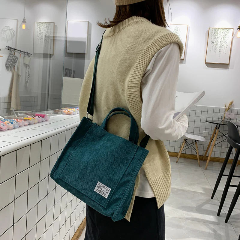 Corduroy Messenger Bag Shoulder Bag Letter Patch Top Handle Shopper Bag