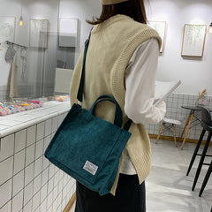 Corduroy Messenger Bag Shoulder Bag Letter Patch Top Handle Shopper Bag