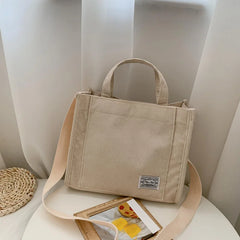Corduroy Messenger Bag Shoulder Bag Letter Patch Top Handle Shopper Bag