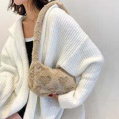 Plush Underarm Bags Solid Women Top-handle Bags Casual Shoulder Bags