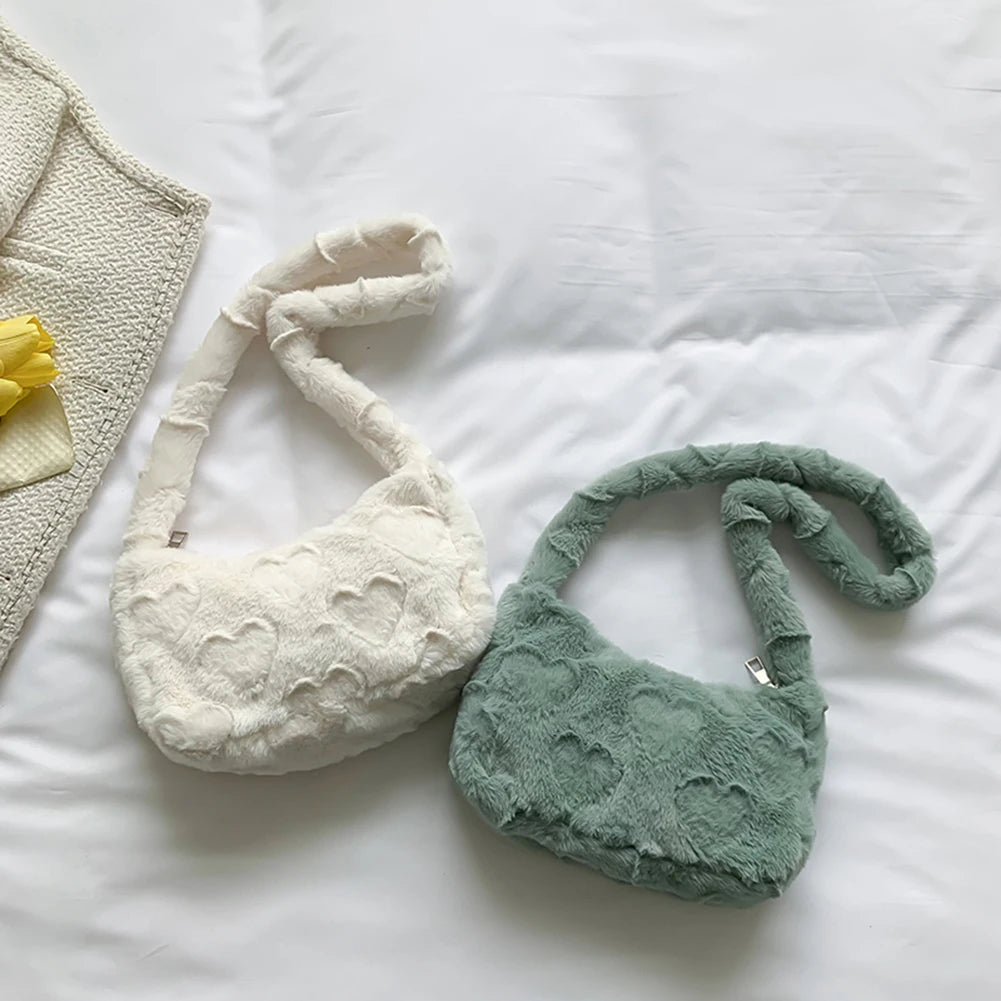 Plush Underarm Bags Solid Women Top-handle Bags Casual Shoulder Bags