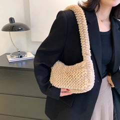 Plush Underarm Bags Solid Women Top-handle Bags Casual Shoulder Bags
