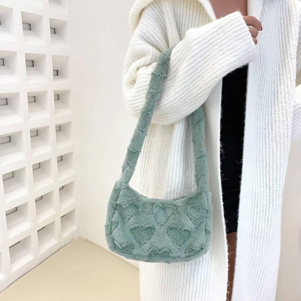 Plush Underarm Bags Solid Women Top-handle Bags Casual Shoulder Bags