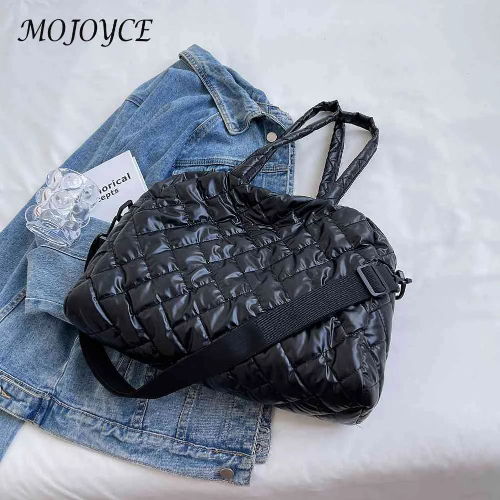 Quilted Shoulder Bag Pompom Pendant Cotton Messenger Pouch