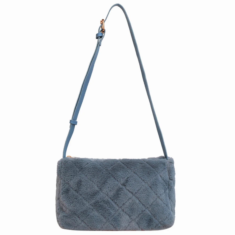 Autumn Winter Ladies Rhombus Pattern Plush Crossbody Bag