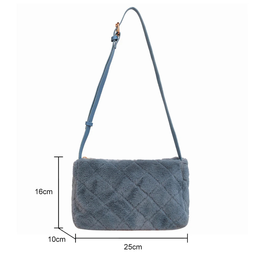Autumn Winter Ladies Rhombus Pattern Plush Crossbody Bag