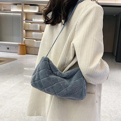 Autumn Winter Ladies Rhombus Pattern Plush Crossbody Bag