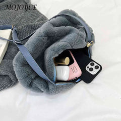 Autumn Winter Ladies Crossbody Rhombus Pattern Plush Underarm Bag