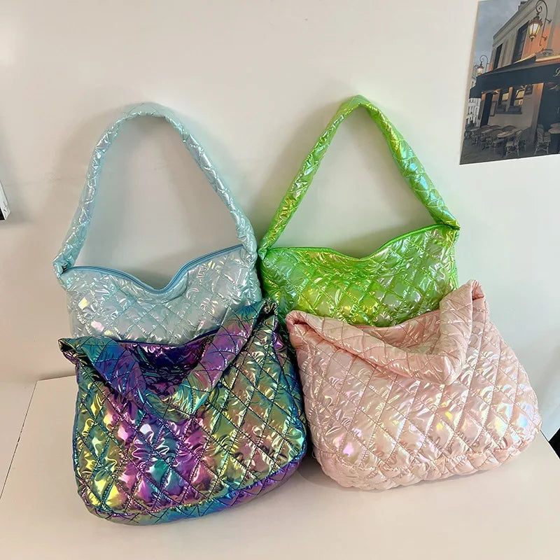 Large Capacity Shoulder Bag for Women, Laser Crossbody Handbag