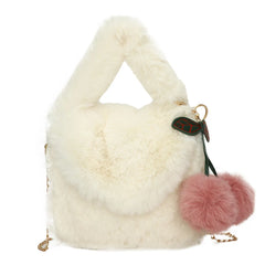 Plush Messenger Bag with Fur Chain & Pompom Pendant