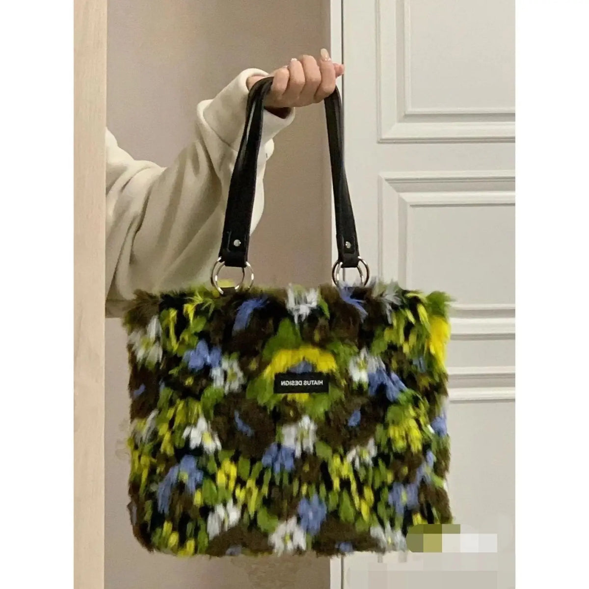 Autumn Winter Y2k Panelled Plush Bag Women Tote Handbag Shoulder Crossbody Bags