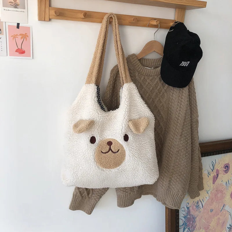 Women's Bear Pattern Shoulder Bag Plush Soft Handbag