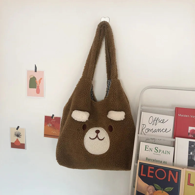 Women's Bear Pattern Shoulder Bag Plush Soft Handbag