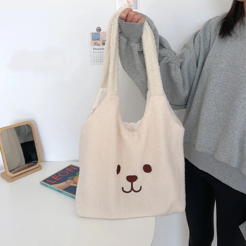 Women's Bear Pattern Shoulder Bag Plush Soft Handbag