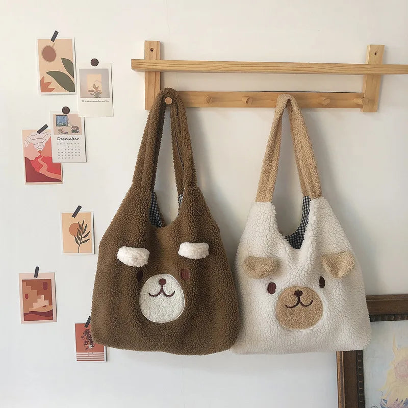 Women's Bear Pattern Shoulder Bag Plush Soft Handbag