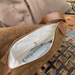 Women's Velvet Crossbody Bag Retro Shoulder Handbag Large Capacity Tote