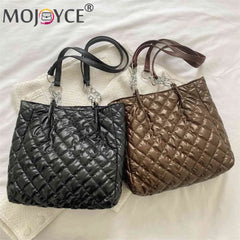 Quilted Cotton Padded Shopper Bag Large-capacity Solid Travel Satchel