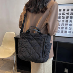 Quilted Cotton-padded Shoulder Bag Rhombic Lattice Solid Soft