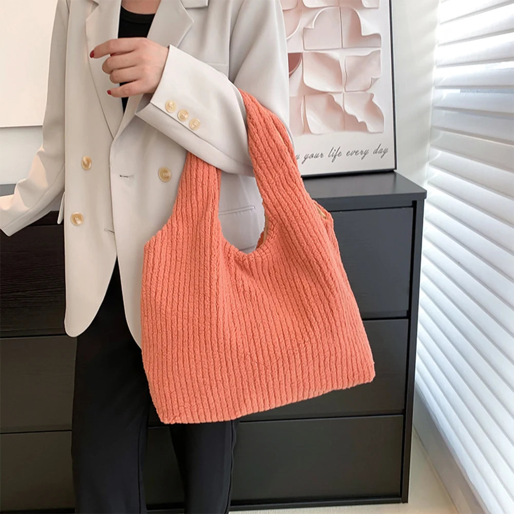 Soft Plush Top-handle Bag for Women, Large-capacity Handbag