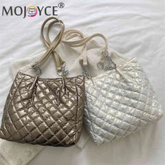 Quilted Cotton Padded Shoulder Bag Chain Shopper Women Travel Satchel