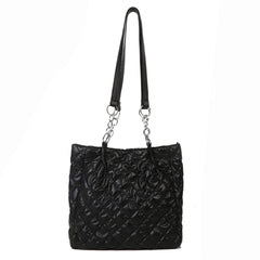 Quilted Cotton Padded Shoulder Bag Chain Shopper Women Travel Satchel