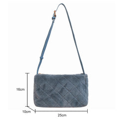 Rhombus Pattern Plush Women Handbags Casual Soft Portable