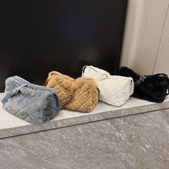 Rhombus Pattern Plush Women Handbags Casual Soft Portable