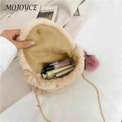 Soft Plush Fur Satchel Bag with Pompom Pendant