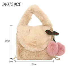 Soft Plush Fur Satchel Bag with Pompom Pendant