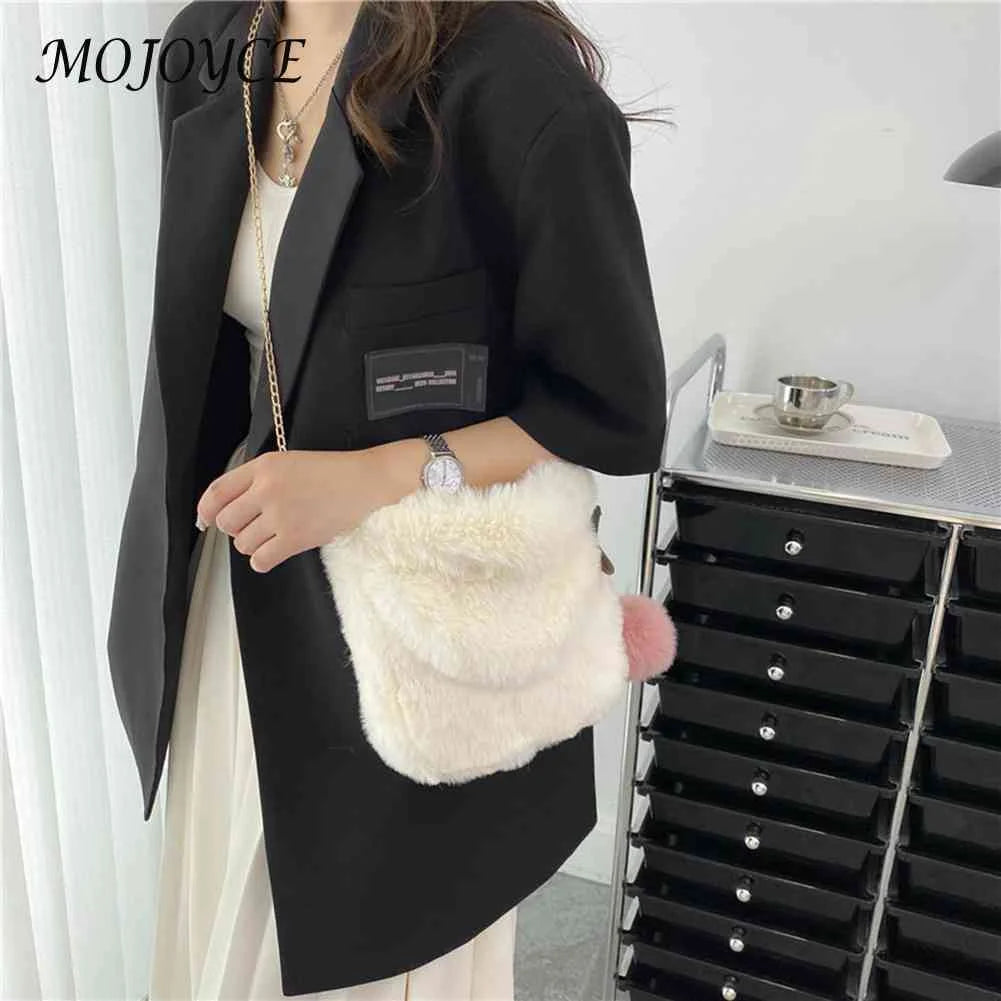 Soft Plush Fur Satchel Bag with Pompom Pendant