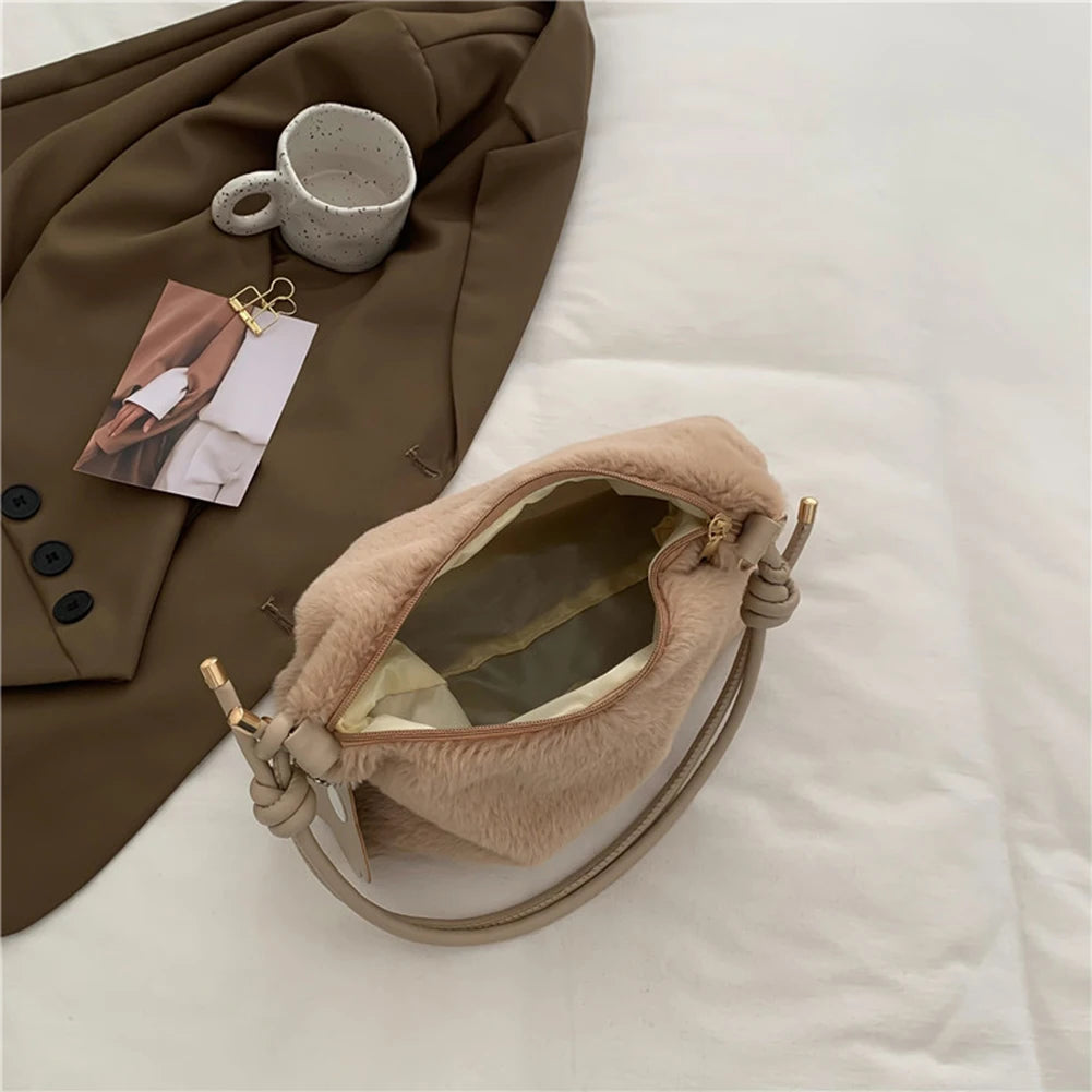Shoulder Crossbody Bag for Women Plush Soft Underarm Bag Casual Ladies Handbags