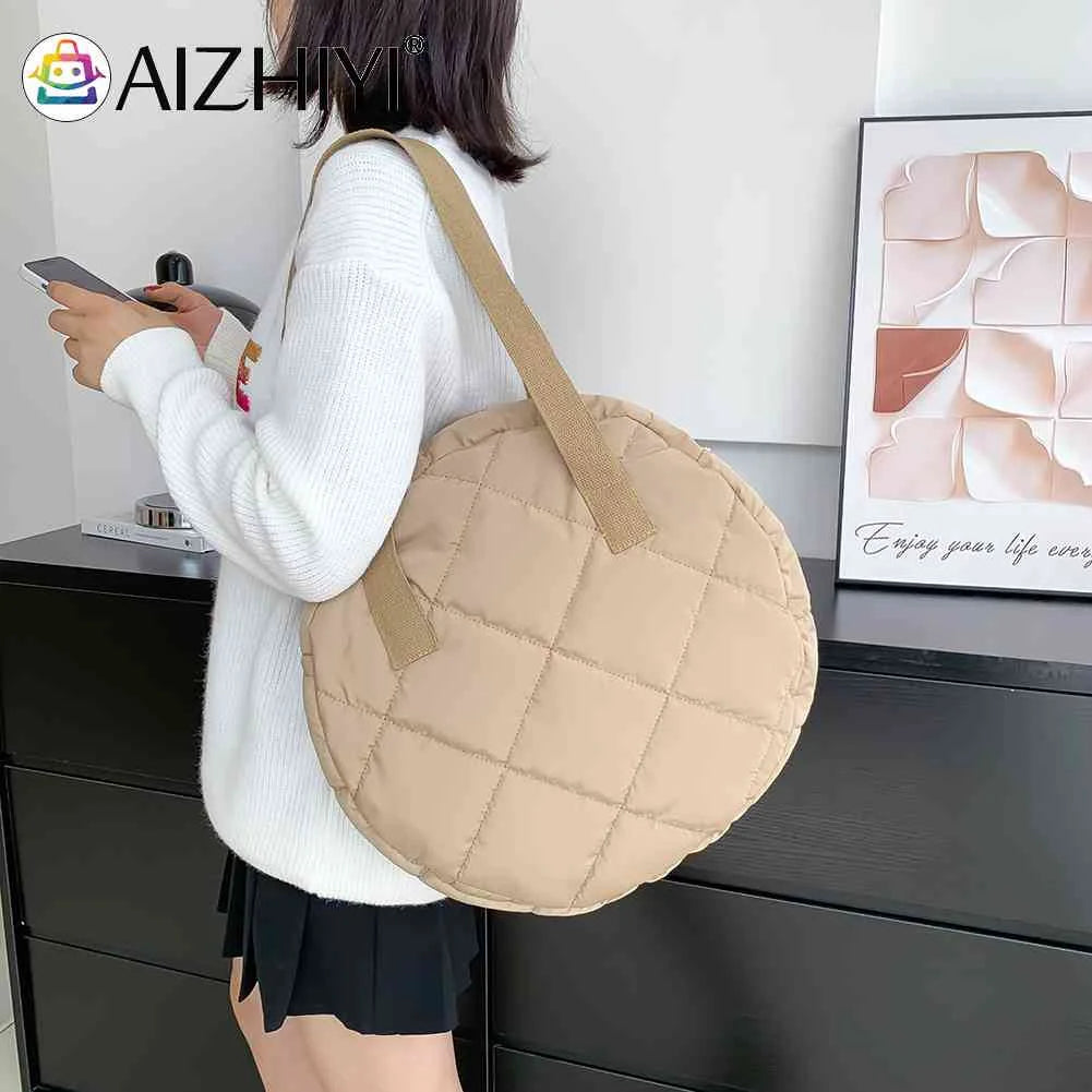 Autumn Winter Shoulder Handbags Cotton Padded Round Top-handle Bag