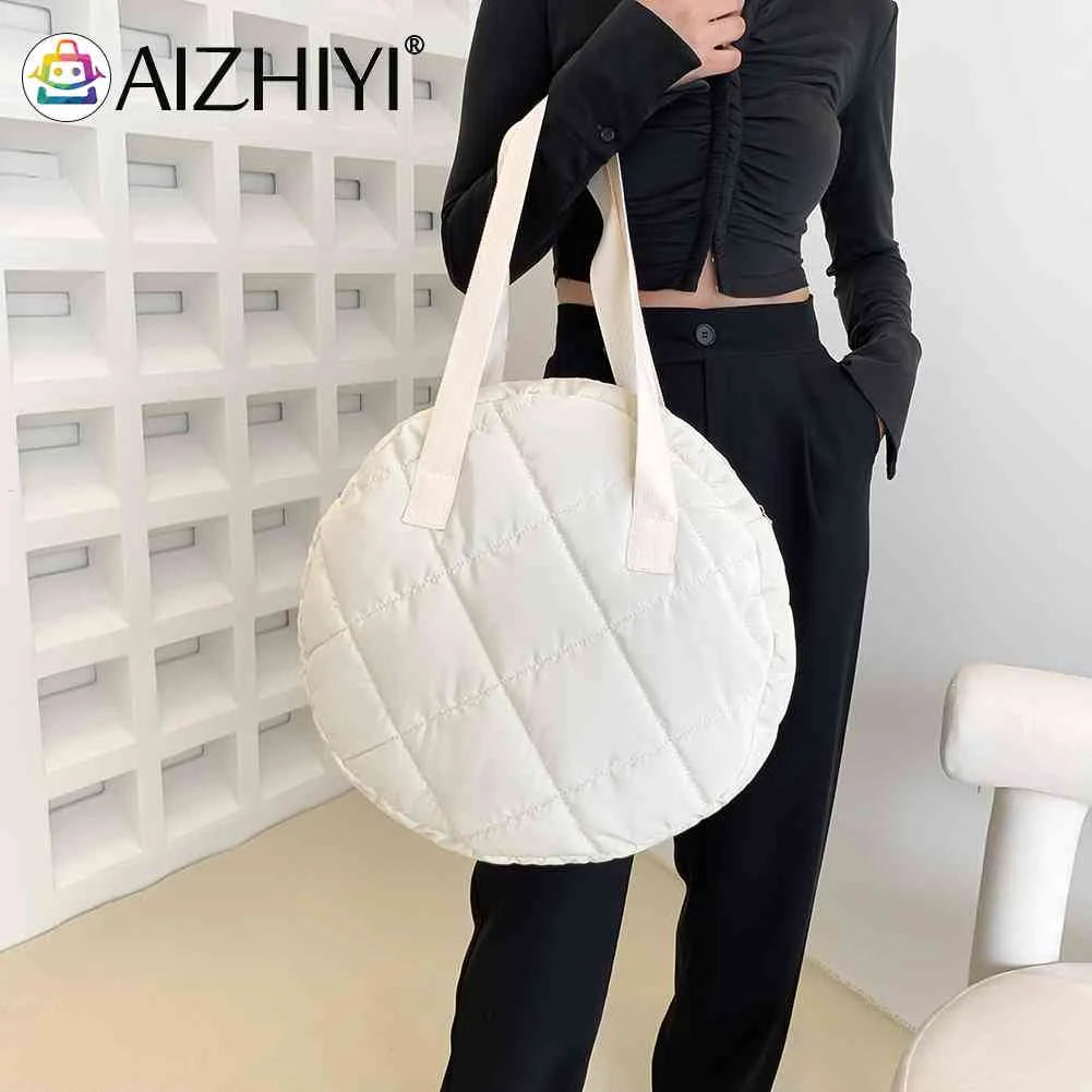 Autumn Winter Shoulder Handbags Cotton Padded Round Top-handle Bag