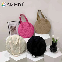 Autumn Winter Shoulder Handbags Cotton Padded Round Top-handle Bag